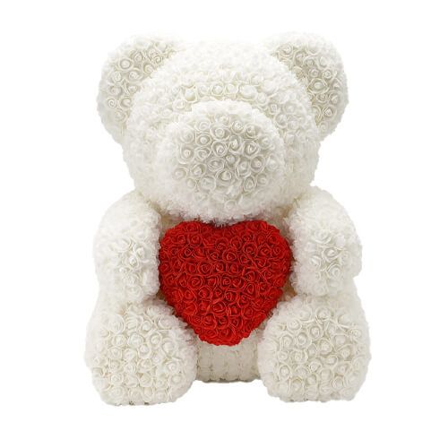 White rose bear with red clearance heart