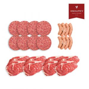 Hinchliffes Farm Shop Ribeye Steak, Beef Burgers & Pork Sausages BBQ Pack