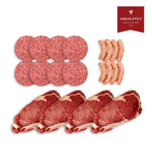 Hinchliffes Farm Shop Sirloin Steak, Beef Burgers & Pork Sausages BBQ Pack