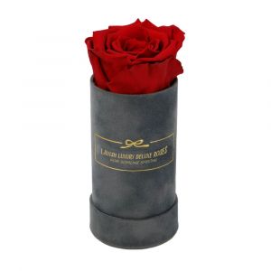 Deluxe Vibrant Red Rose with Luxury Grey Suede Box