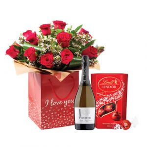 Roses Bouquet, Processo & Lindt Lindor Chocolate Truffles Valentines Gift