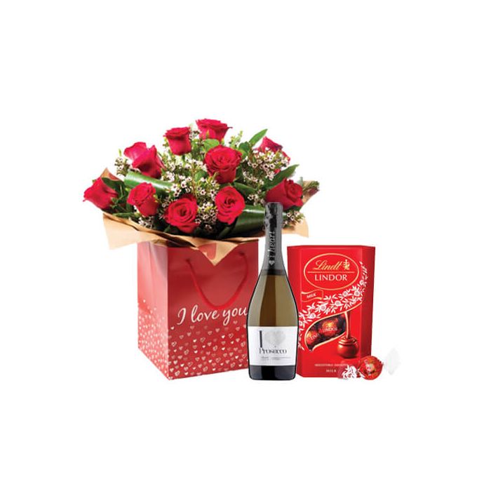 Roses Bouquet, Processo & Lindt Lindor Chocolate Truffles Valentines Gift